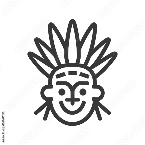 A smiling person with a mohawk style feather headdress illustration