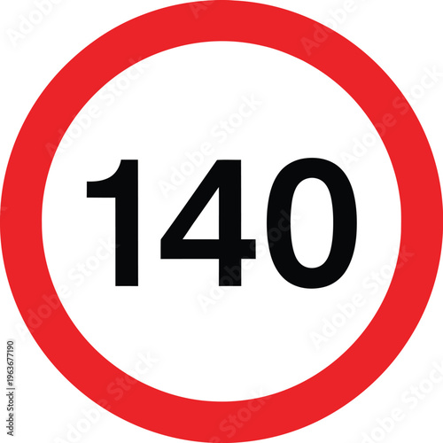 Circular traffic sign displays the number one hundred forty indicating a maximum speed limit.