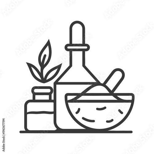 An image showing botanical and herbal apothecary tools and accessories