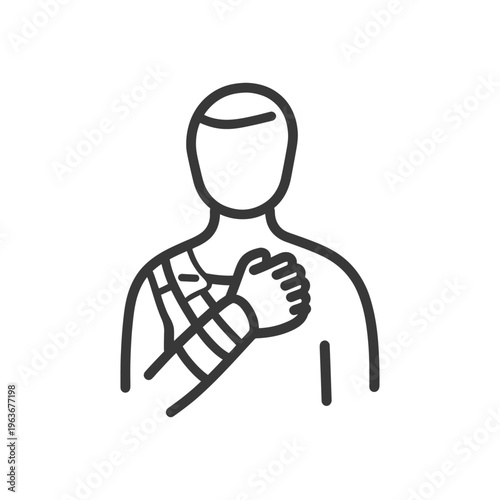 A person with a shoulder injury wears an arm sling