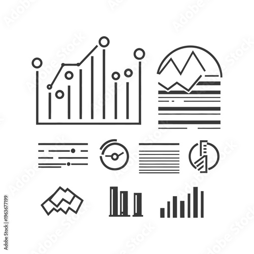An illustration depicting various statistical data visualization charts