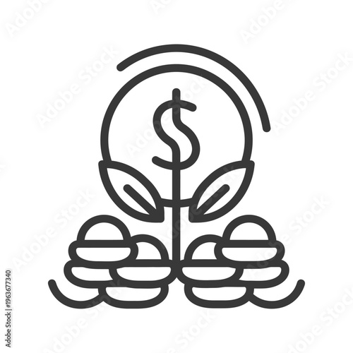 Illustration of a plant growing money and coins together