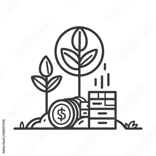 Financial Growth Illustrated With Plants and a Stack of Coins