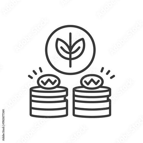 Illustrated icon showing money and a growing green plant symbol