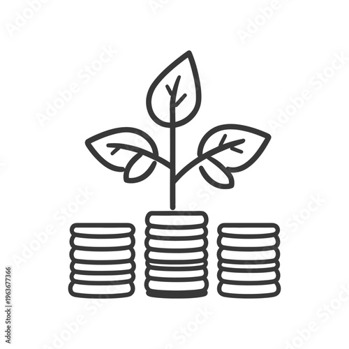 Growing plant sprouts from stacked coins as investment illustration