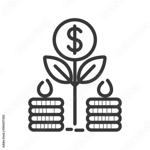Illustrated financial growth showing a money plant and stacked coins