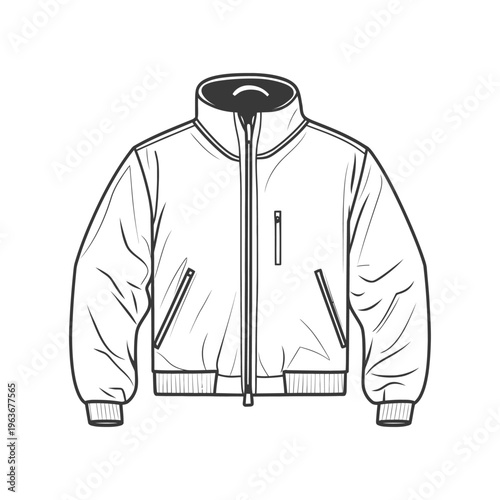 A simple outline of a jacket with a collar and pockets