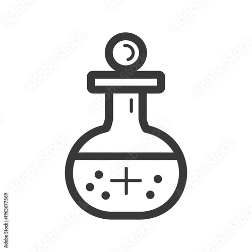 A round bottom flask icon with stopper and liquid inside