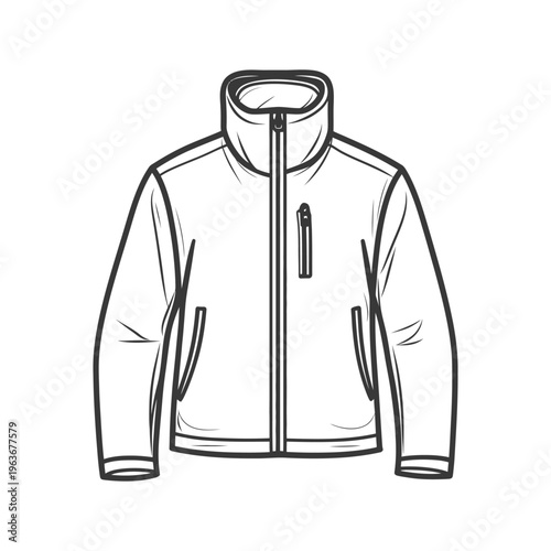 A black and white illustration of a winter jacket shown