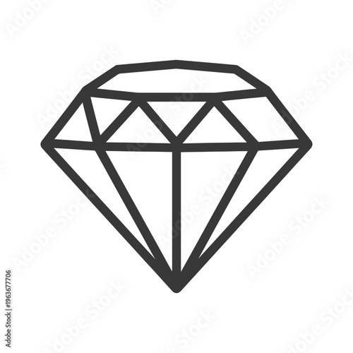 A simple outlined illustration of a diamond with many facets