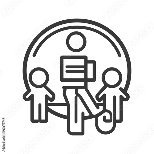 A graphic icon representing a person with children in circle frame