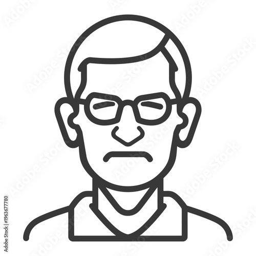 A simple line art drawing of a person with glasses