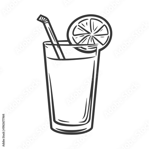 A tall glass of refreshing beverage with fruit garnish and straw