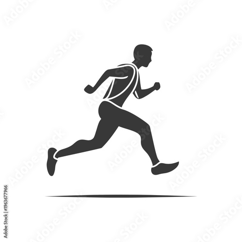 A silhouette depiction of a male runner in full stride