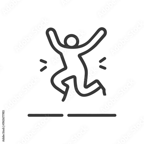 Simple outline of a person jumping with arms raised in air