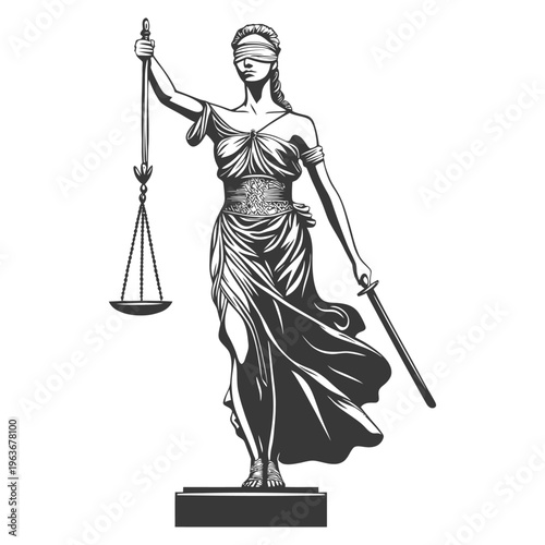 A Statue of Justice Holding Scales and a Sword Standing Firmly