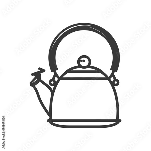 A simple black and white illustration of a tea kettle