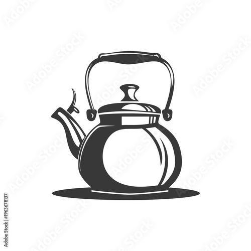 A simple illustration of a metal tea kettle on a surface