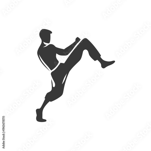 Silhouette of a person executing a high kick in movement pose