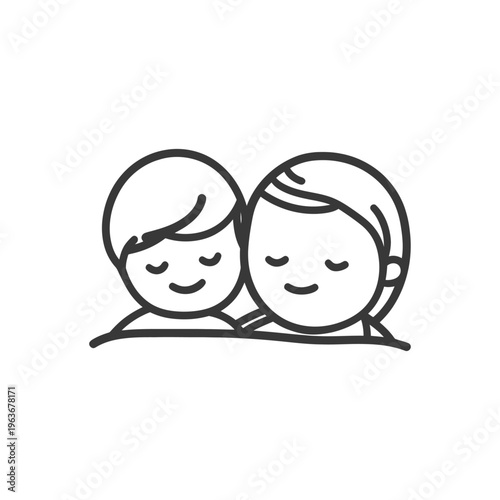 Two simplistic people in a graphic illustration embracing together