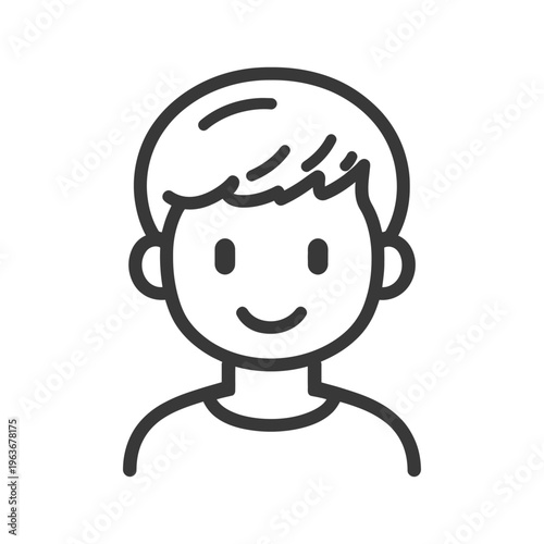 A simple black and white illustration of a smiling person