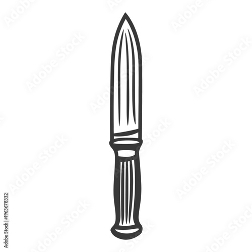 A simple line drawing depicts a long dagger blade