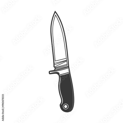 A sharp knife with a dark handle isolated on a white background