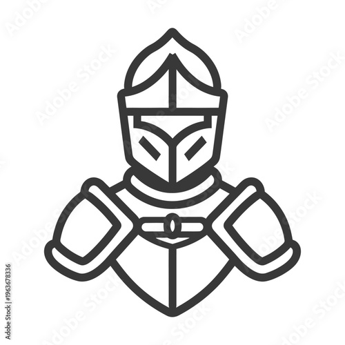 Illustration depicts a medieval knight wearing protective armor and a helmet