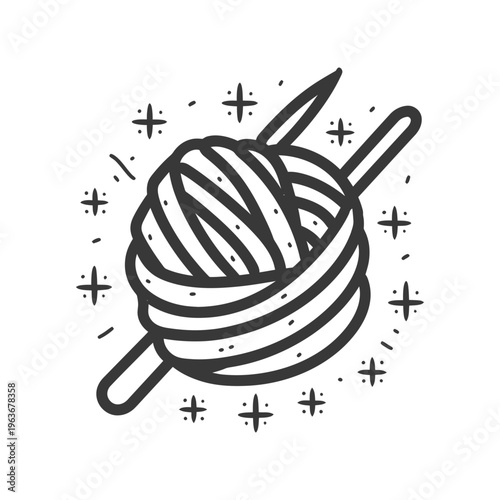 A stylized illustration depicting yarn and knitting needles