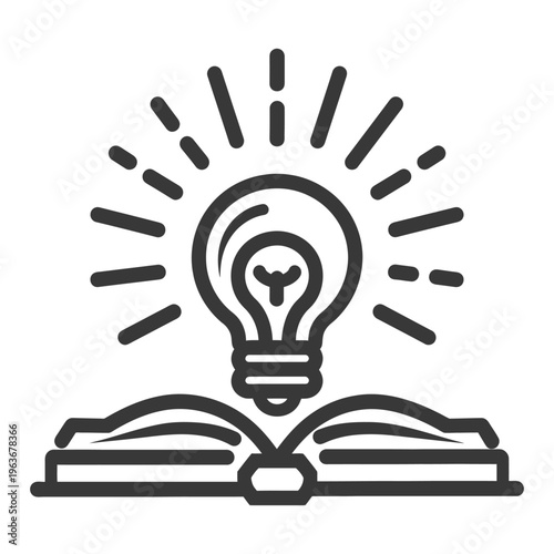 A bright lightbulb illuminating above an open book design