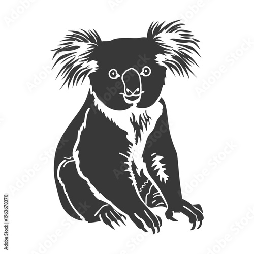 A stylized illustration of a sitting koala bear creature