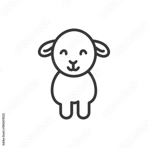 A simplistic line drawing of a smiling sheep icon