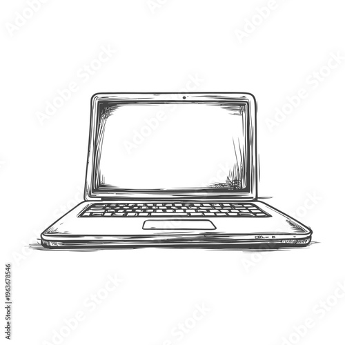 An artistic monochrome illustration of a modern portable computer device
