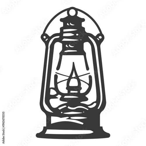 The detailed illustration depicts an old fashioned kerosene lantern