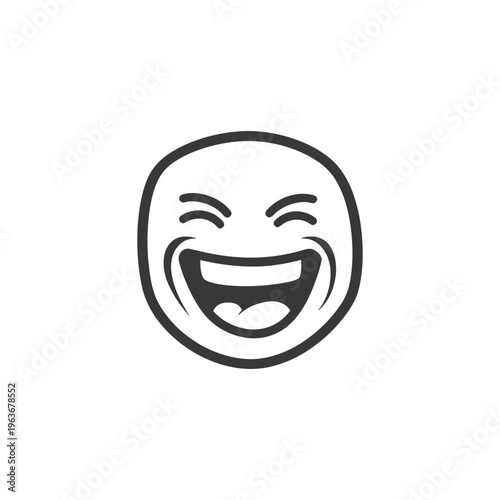 A simple illustration depicting a smiling face with open mouth expression