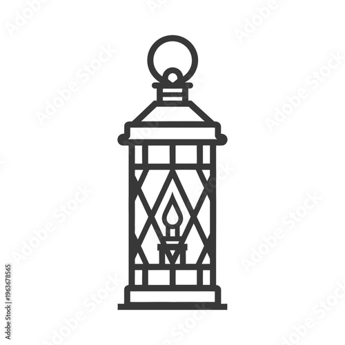 A black and white outlined lantern with a lit candle inside
