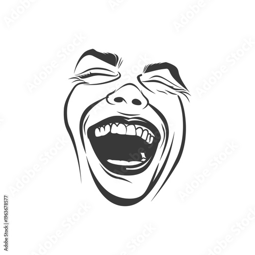 A sketch of a face laughing with eyes closed and mouth open