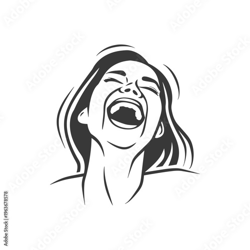 A joyful illustration of a woman laughing with her mouth open