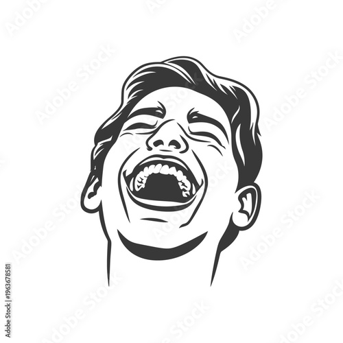 A graphic illustration depicts a person laughing hysterically with joy