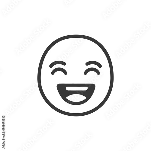 A simple graphic represents a smiling face with wide open mouth