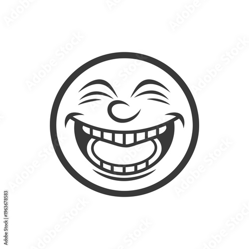 A smiling face illustration with exaggerated features and wide open mouth