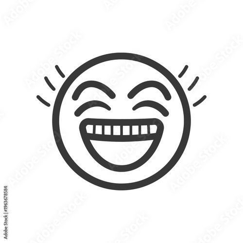 A black and white smiling emoji expressing intense happiness