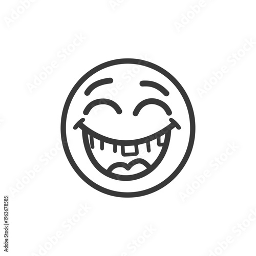 A simple black and white line drawing of a laughing face
