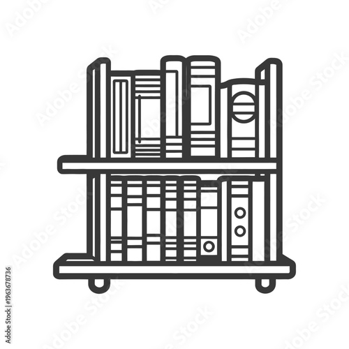 A two tiered bookshelf stacked with many bound books displayed