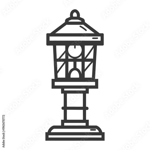 Decorative outdoor lantern illustrated with thick black lines and simple shapes