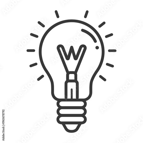 A simple line drawing of an illuminated light bulb