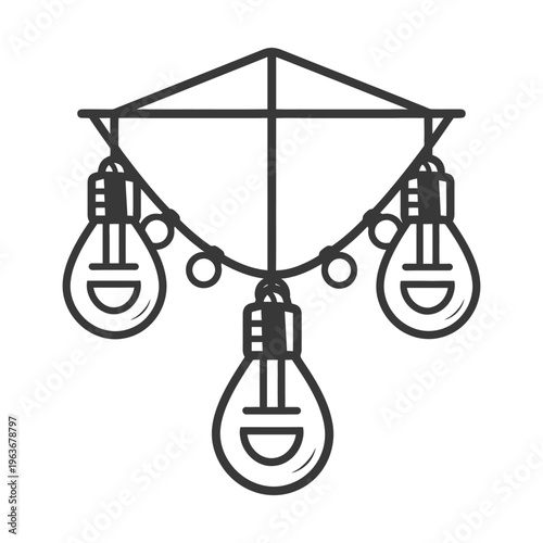 A simplistic illustration depicting hanging light bulbs on a string
