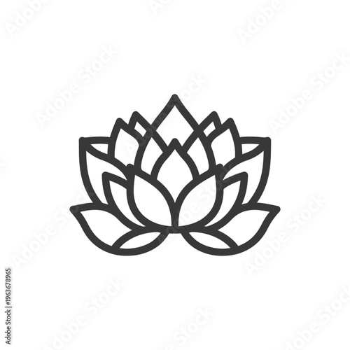 A centered minimalist illustration featuring a blooming lotus flower