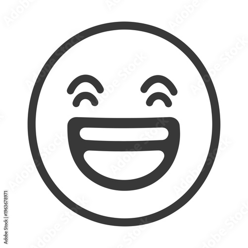 A smiling face emoji expressing happiness in a simple black design