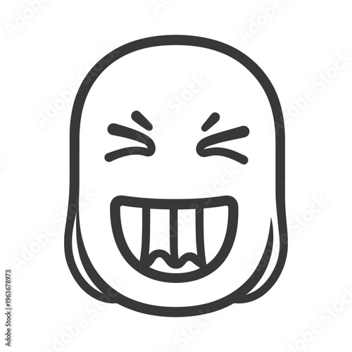 A comical face smiling broadly with eyes crinkled and closed